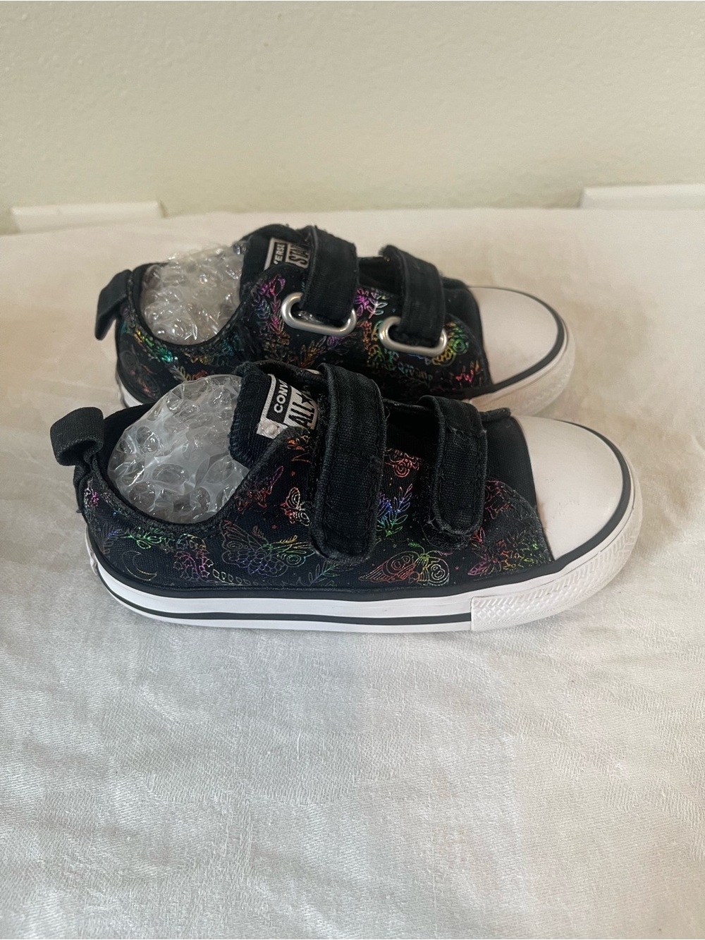 Converse Kids Black Low-Top Sneakers with Multicolor Butterflies Details